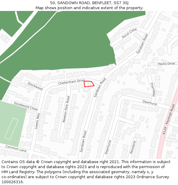 50, SANDOWN ROAD, BENFLEET, SS7 3SJ: Location map and indicative extent of plot