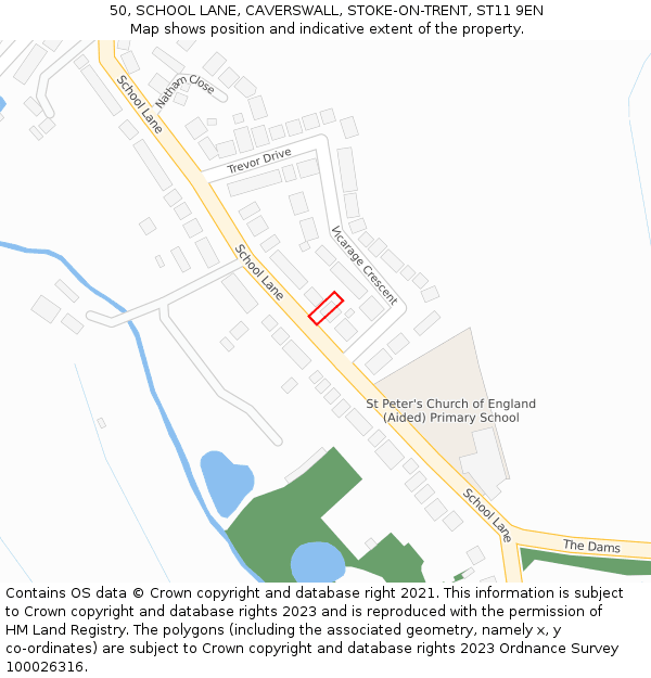 50, SCHOOL LANE, CAVERSWALL, STOKE-ON-TRENT, ST11 9EN: Location map and indicative extent of plot