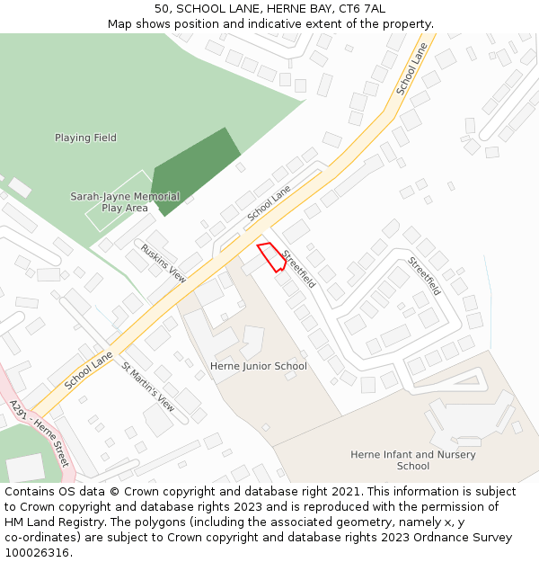 50, SCHOOL LANE, HERNE BAY, CT6 7AL: Location map and indicative extent of plot