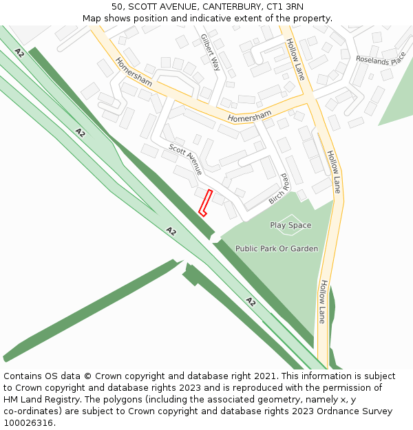 50, SCOTT AVENUE, CANTERBURY, CT1 3RN: Location map and indicative extent of plot