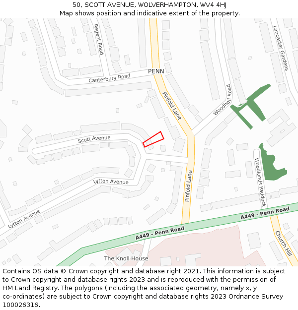 50, SCOTT AVENUE, WOLVERHAMPTON, WV4 4HJ: Location map and indicative extent of plot