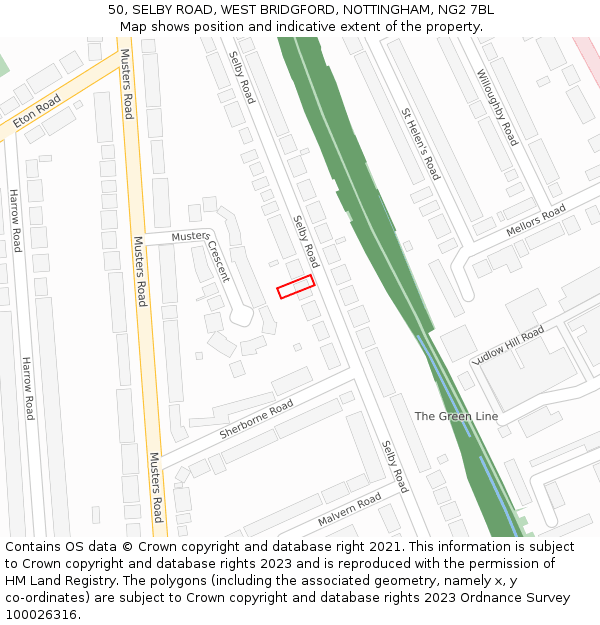 50, SELBY ROAD, WEST BRIDGFORD, NOTTINGHAM, NG2 7BL: Location map and indicative extent of plot