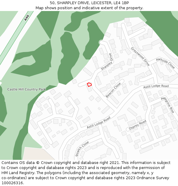 50, SHARPLEY DRIVE, LEICESTER, LE4 1BP: Location map and indicative extent of plot