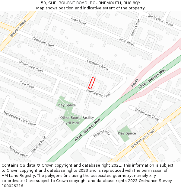 50, SHELBOURNE ROAD, BOURNEMOUTH, BH8 8QY: Location map and indicative extent of plot