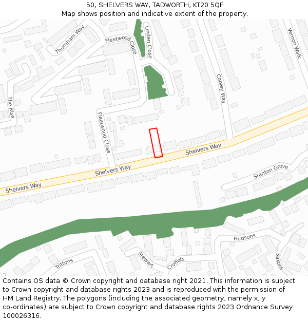 50, SHELVERS WAY, TADWORTH, KT20 5QF: Location map and indicative extent of plot