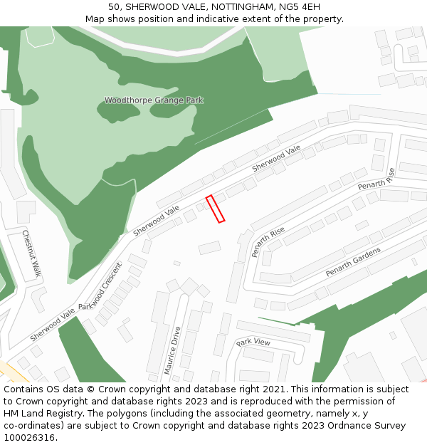 50, SHERWOOD VALE, NOTTINGHAM, NG5 4EH: Location map and indicative extent of plot