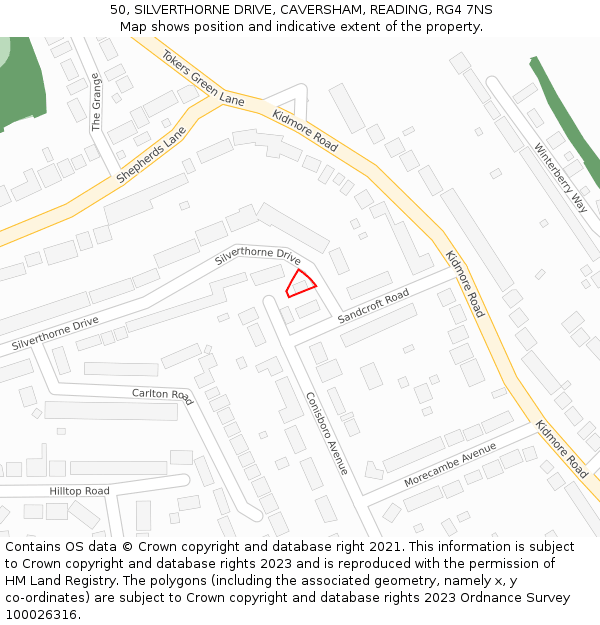 50, SILVERTHORNE DRIVE, CAVERSHAM, READING, RG4 7NS: Location map and indicative extent of plot