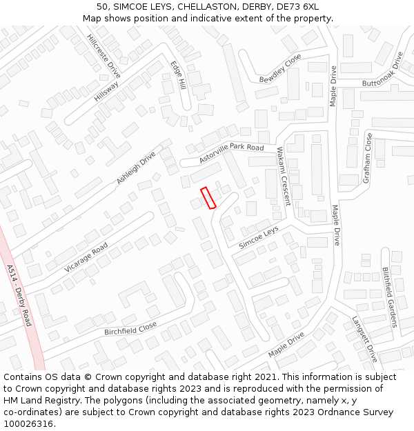 50, SIMCOE LEYS, CHELLASTON, DERBY, DE73 6XL: Location map and indicative extent of plot