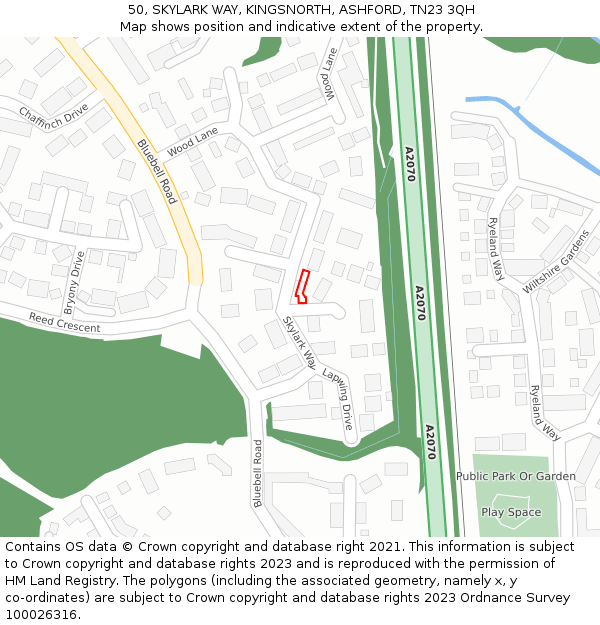 50, SKYLARK WAY, KINGSNORTH, ASHFORD, TN23 3QH: Location map and indicative extent of plot