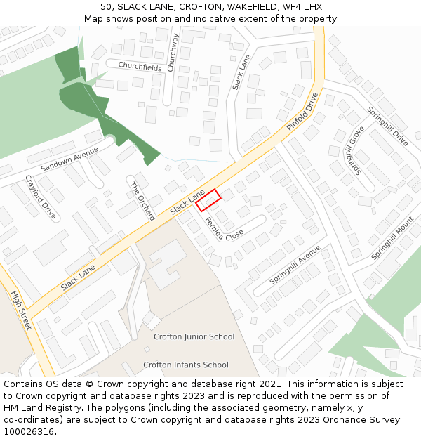 50, SLACK LANE, CROFTON, WAKEFIELD, WF4 1HX: Location map and indicative extent of plot