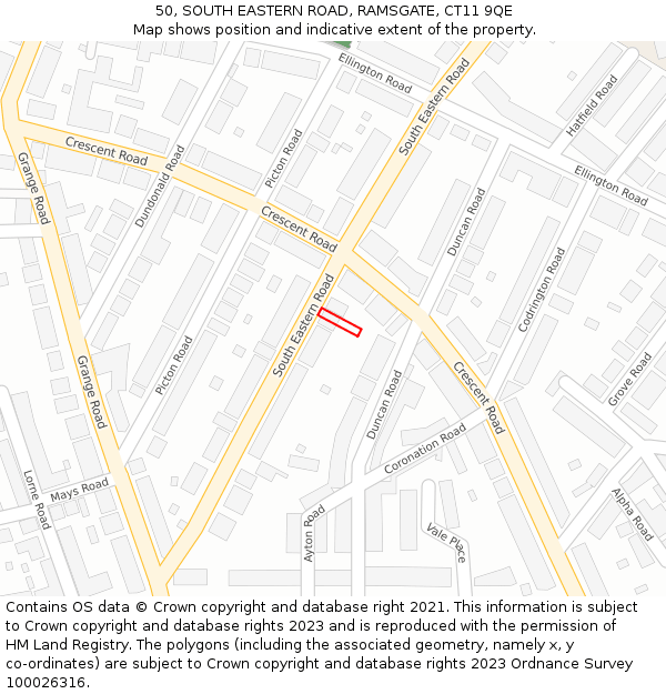 50, SOUTH EASTERN ROAD, RAMSGATE, CT11 9QE: Location map and indicative extent of plot