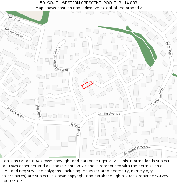 50, SOUTH WESTERN CRESCENT, POOLE, BH14 8RR: Location map and indicative extent of plot