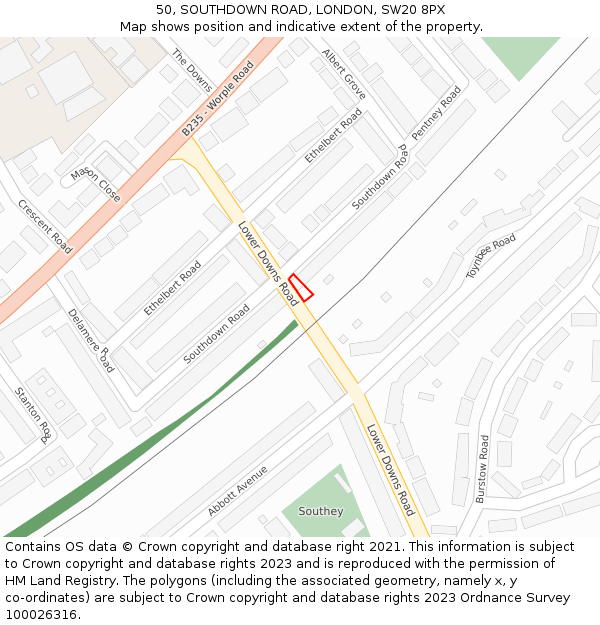 50, SOUTHDOWN ROAD, LONDON, SW20 8PX: Location map and indicative extent of plot