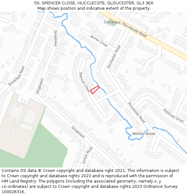 50, SPENCER CLOSE, HUCCLECOTE, GLOUCESTER, GL3 3EA: Location map and indicative extent of plot