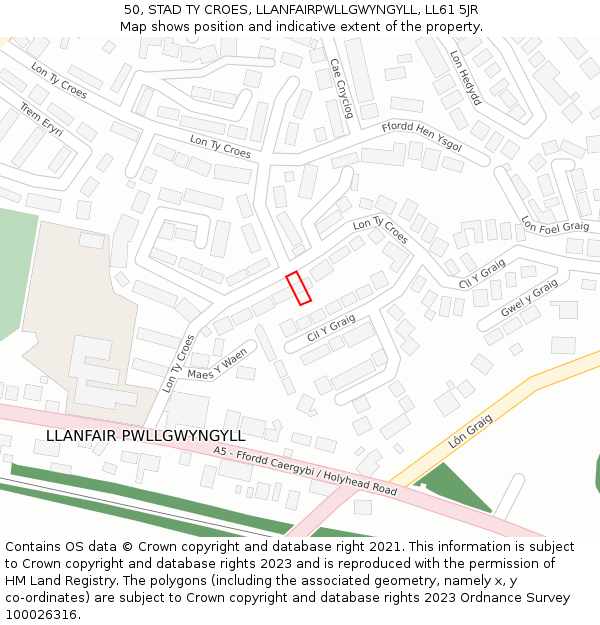 50, STAD TY CROES, LLANFAIRPWLLGWYNGYLL, LL61 5JR: Location map and indicative extent of plot