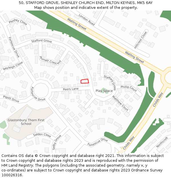 50, STAFFORD GROVE, SHENLEY CHURCH END, MILTON KEYNES, MK5 6AY: Location map and indicative extent of plot