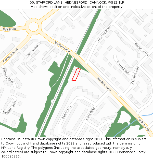 50, STAFFORD LANE, HEDNESFORD, CANNOCK, WS12 1LF: Location map and indicative extent of plot