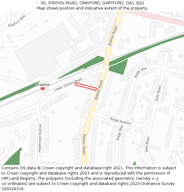 50, STATION ROAD, CRAYFORD, DARTFORD, DA1 3QG: Location map and indicative extent of plot