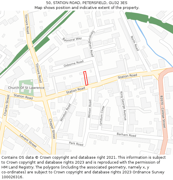 50, STATION ROAD, PETERSFIELD, GU32 3ES: Location map and indicative extent of plot