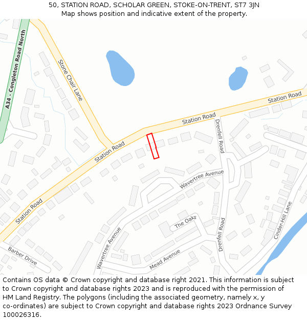 50, STATION ROAD, SCHOLAR GREEN, STOKE-ON-TRENT, ST7 3JN: Location map and indicative extent of plot