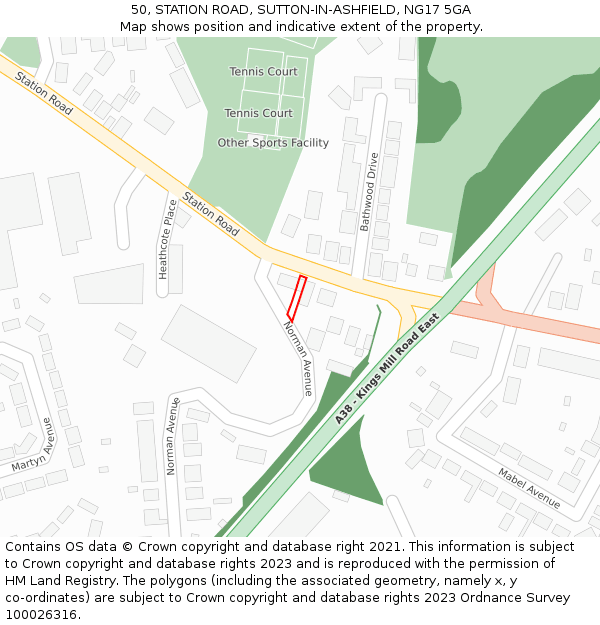 50, STATION ROAD, SUTTON-IN-ASHFIELD, NG17 5GA: Location map and indicative extent of plot