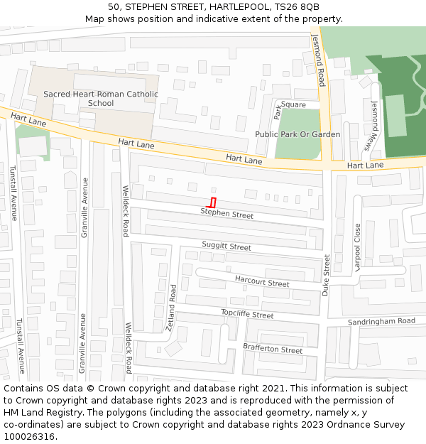 50, STEPHEN STREET, HARTLEPOOL, TS26 8QB: Location map and indicative extent of plot