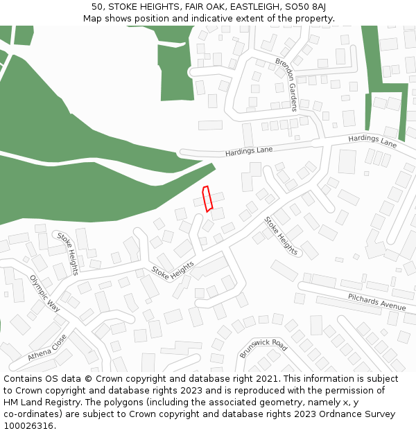 50, STOKE HEIGHTS, FAIR OAK, EASTLEIGH, SO50 8AJ: Location map and indicative extent of plot