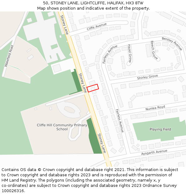 50, STONEY LANE, LIGHTCLIFFE, HALIFAX, HX3 8TW: Location map and indicative extent of plot