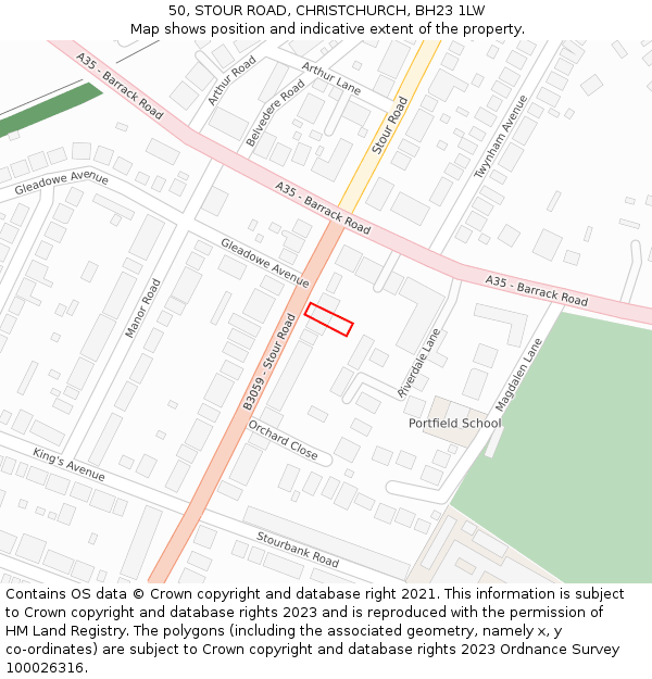 50, STOUR ROAD, CHRISTCHURCH, BH23 1LW: Location map and indicative extent of plot