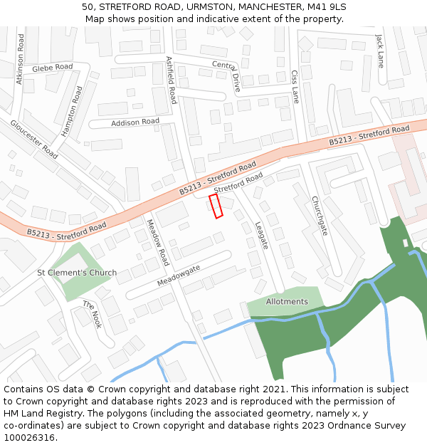 50, STRETFORD ROAD, URMSTON, MANCHESTER, M41 9LS: Location map and indicative extent of plot