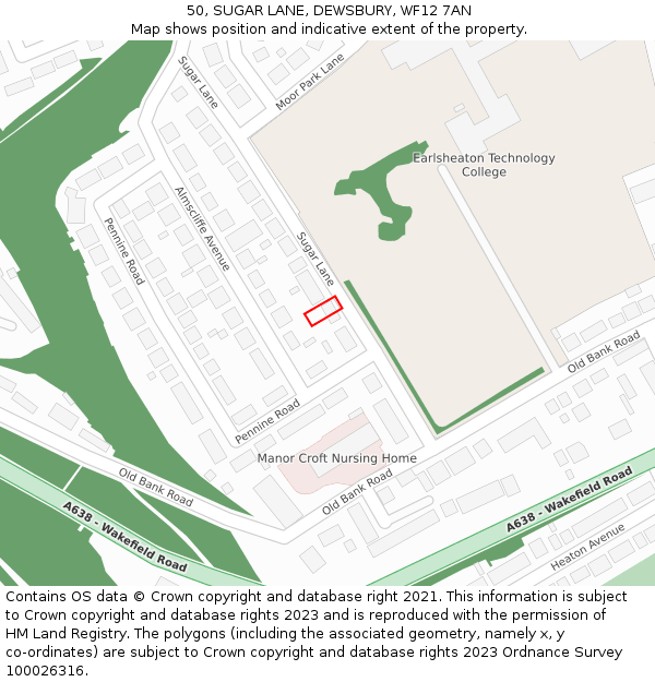 50, SUGAR LANE, DEWSBURY, WF12 7AN: Location map and indicative extent of plot