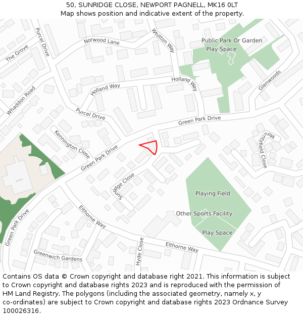 50, SUNRIDGE CLOSE, NEWPORT PAGNELL, MK16 0LT: Location map and indicative extent of plot