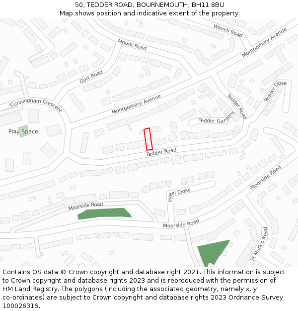 50, TEDDER ROAD, BOURNEMOUTH, BH11 8BU: Location map and indicative extent of plot