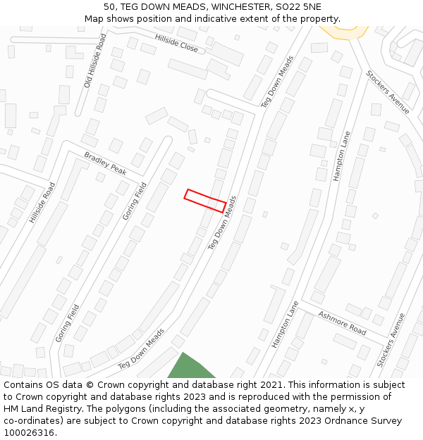 50, TEG DOWN MEADS, WINCHESTER, SO22 5NE: Location map and indicative extent of plot