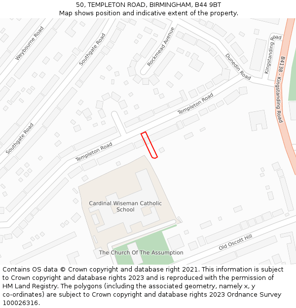 50, TEMPLETON ROAD, BIRMINGHAM, B44 9BT: Location map and indicative extent of plot