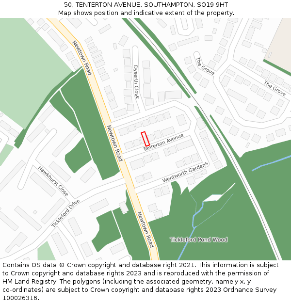 50, TENTERTON AVENUE, SOUTHAMPTON, SO19 9HT: Location map and indicative extent of plot