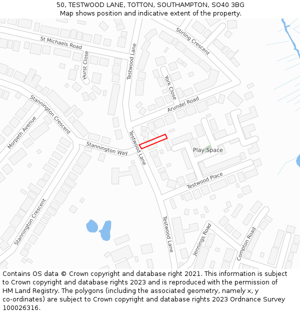 50, TESTWOOD LANE, TOTTON, SOUTHAMPTON, SO40 3BG: Location map and indicative extent of plot