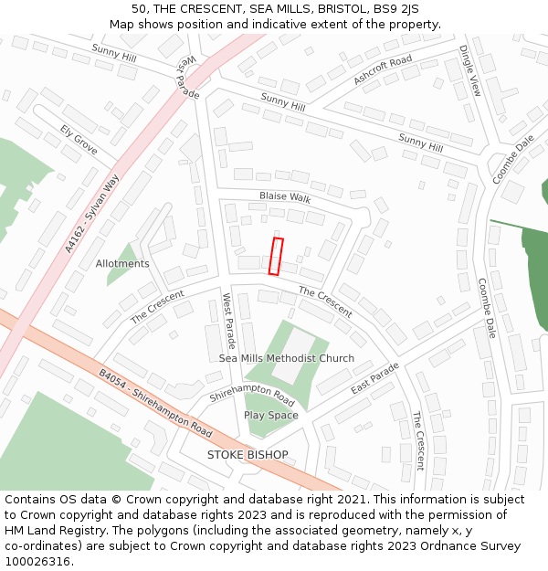 50, THE CRESCENT, SEA MILLS, BRISTOL, BS9 2JS: Location map and indicative extent of plot