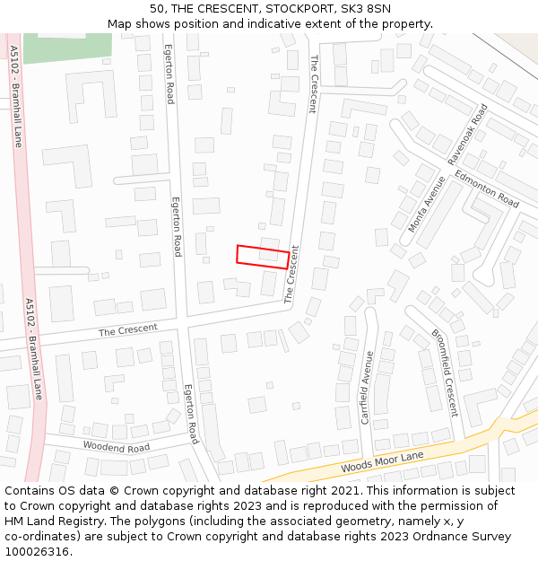 50, THE CRESCENT, STOCKPORT, SK3 8SN: Location map and indicative extent of plot