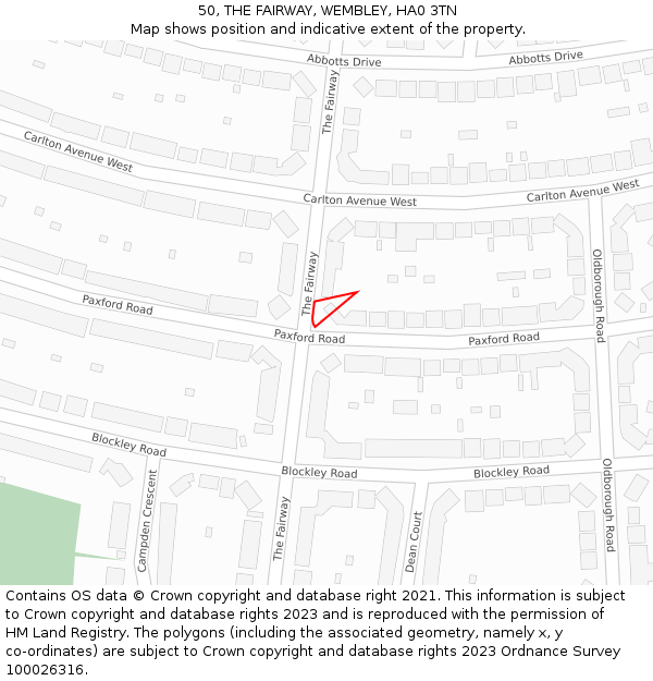 50, THE FAIRWAY, WEMBLEY, HA0 3TN: Location map and indicative extent of plot