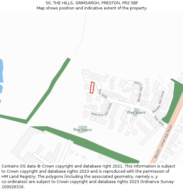 50, THE HILLS, GRIMSARGH, PRESTON, PR2 5BF: Location map and indicative extent of plot