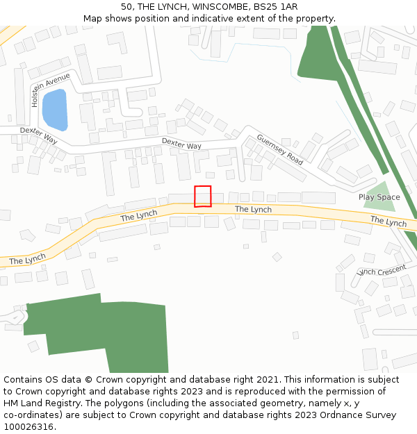 50, THE LYNCH, WINSCOMBE, BS25 1AR: Location map and indicative extent of plot