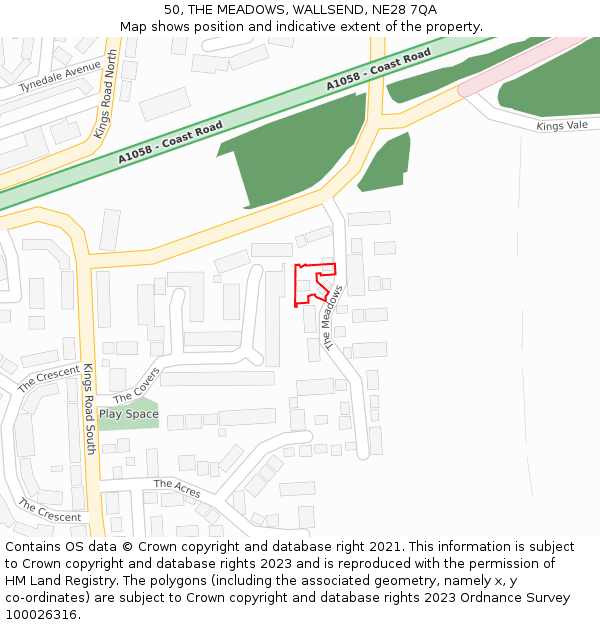 50, THE MEADOWS, WALLSEND, NE28 7QA: Location map and indicative extent of plot