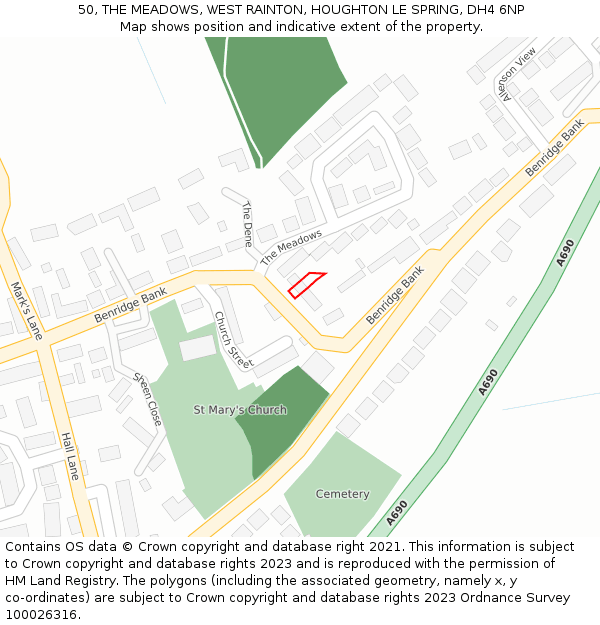 50, THE MEADOWS, WEST RAINTON, HOUGHTON LE SPRING, DH4 6NP: Location map and indicative extent of plot