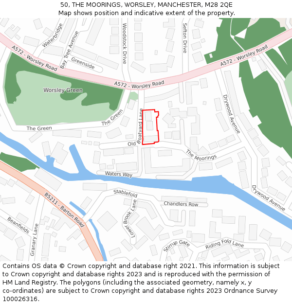 50, THE MOORINGS, WORSLEY, MANCHESTER, M28 2QE: Location map and indicative extent of plot