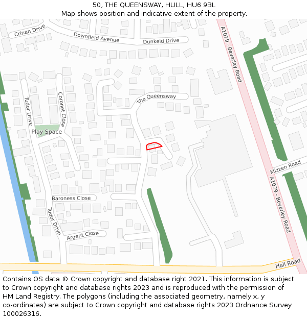 50, THE QUEENSWAY, HULL, HU6 9BL: Location map and indicative extent of plot