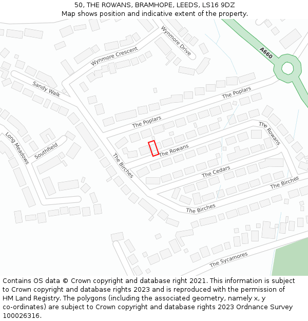 50, THE ROWANS, BRAMHOPE, LEEDS, LS16 9DZ: Location map and indicative extent of plot