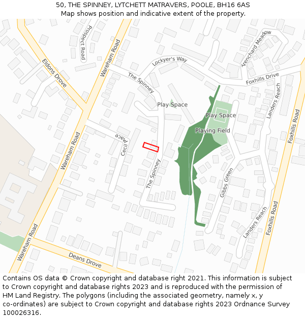 50, THE SPINNEY, LYTCHETT MATRAVERS, POOLE, BH16 6AS: Location map and indicative extent of plot
