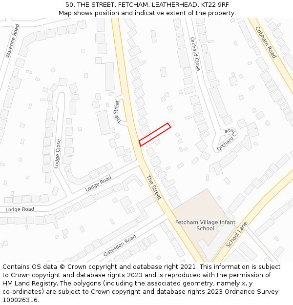 50, THE STREET, FETCHAM, LEATHERHEAD, KT22 9RF: Location map and indicative extent of plot