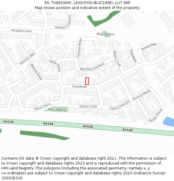 50, THEEDWAY, LEIGHTON BUZZARD, LU7 9RP: Location map and indicative extent of plot